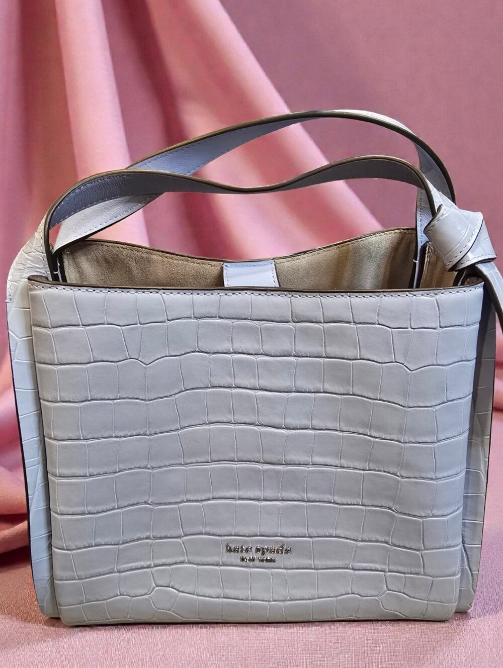 Kate Spade Light Blue Croc-Embossed Crossbody Tote